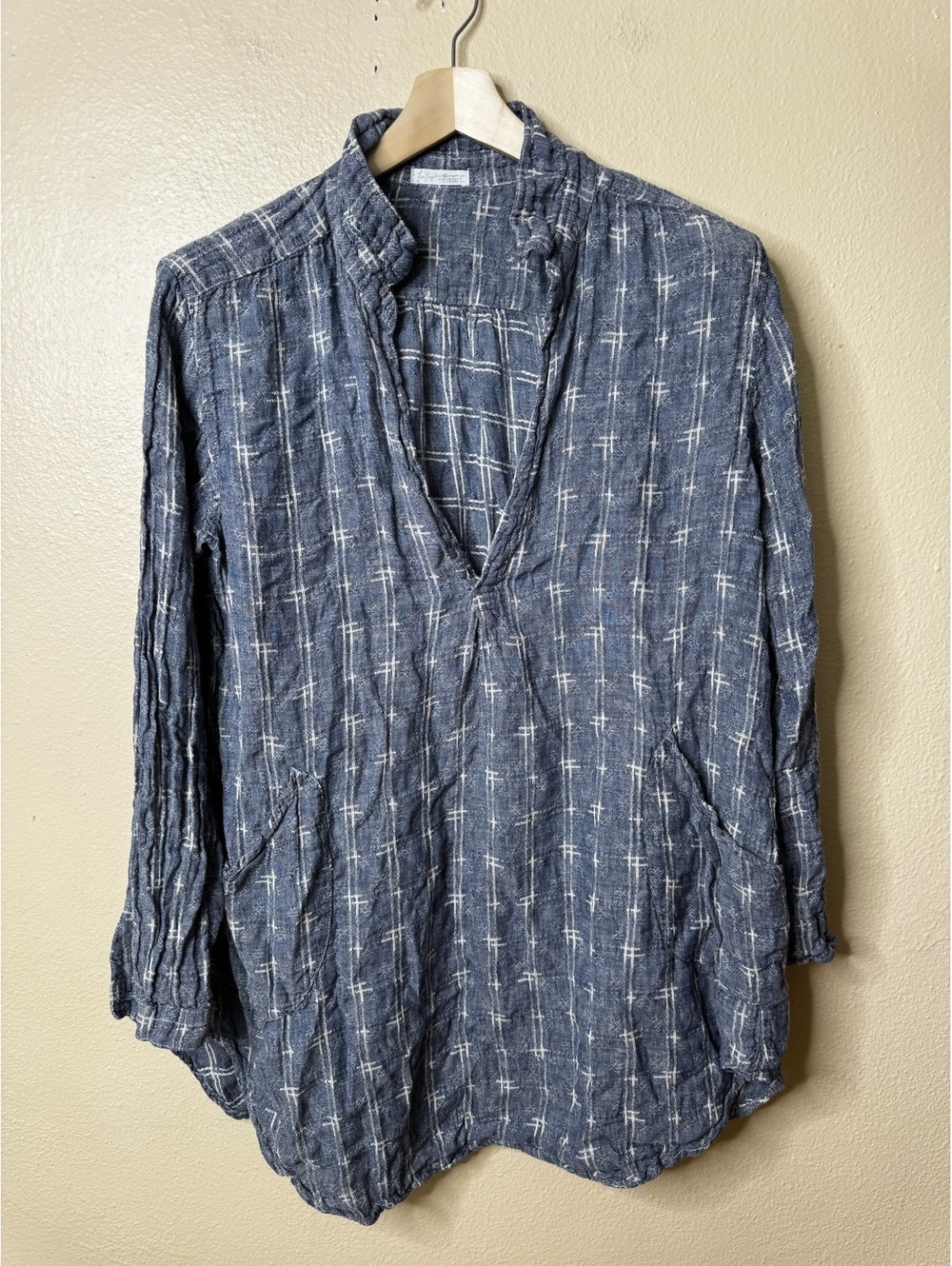 Free People x CP Shades Women’s 100% Linen Blue Print Dress Large - Picture 1 of 6